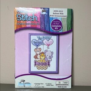 Janlynn Balloon Ride Birth Announcement Counted Cross Stitch Kit